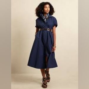 Banana Republic Factory Button Down Midi Shirt Dress Size Large In Preppy Navy